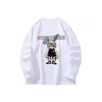 Длинноухий кролик осенняя одежда с длинными рукавами из чистого хлопка новый мужской и женский топ, весенний внутренний слой, базовая рубашка, круглая горловина футболка с длинными рукавами M коричневый