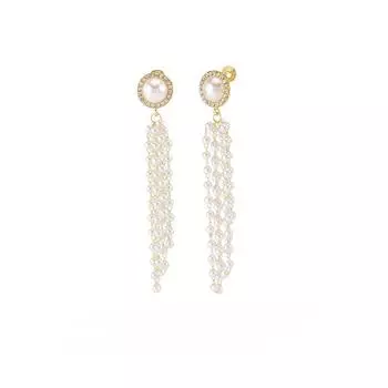 Длинные элегантные серьги с бахромой из искусственного жемчуга и стразами, роскошные зажимы для ушей в виде москитной спирали без отверстий для ушей