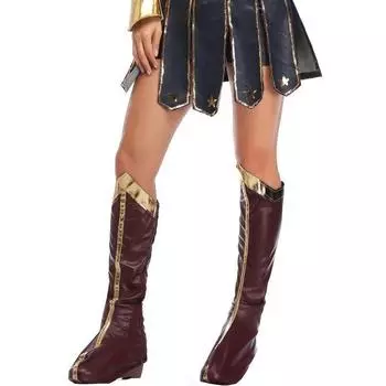 Длинные бахилы для Хэллоуина Чудо-женщины, чехлы для носков из лакированной кожи, чехлы для ботинок из искусственной кожи, чехлы для косплея с бронзированием, длинные чехлы для ног