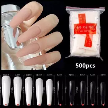 Длинные балетные длинные накладные ногти, полные балетных накладных ногтей, гвозди в гробу, полные прозрачных накладных ногтей, прозрачные