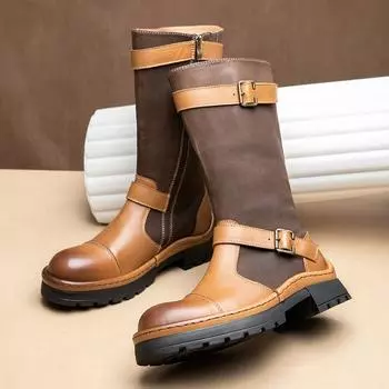 Длинные ботинки Martin из коровьей кожи, мужские сапоги на платформе, высокие модные сапоги, высококачественные кожаные сапоги для мужчин 38 коричневый