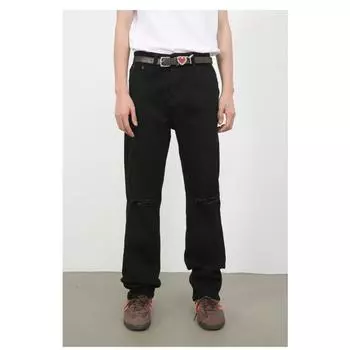 Длинные брюки, черные рваные джинсы, мужские, High Street, эластичные, узкие, прямые, универсальные брюки, прямые, свободные, мужские, модные и удобные XS чёрный