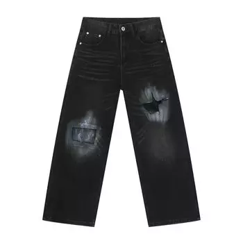 Длинные брюки Design Sense Fake Hole High Street Jeans Мужские свободные прямые ретро-брюки Прямые свободные джинсы для мужчин Модные и удобные брюки S черный серый