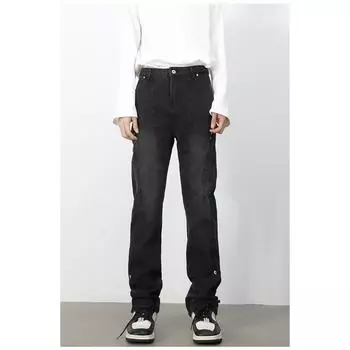 Длинные брюки High Street Rivets Прямые джинсы Мужские свободные тонкие брюки с пуговицами Прямые свободные джинсы для мужчин Модные и удобные брюки S черный серый