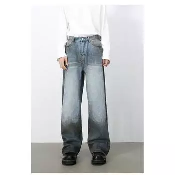 Длинные брюки High Street Vintage Jeans Мужские свободные прямые состаренные широкие брюки Прямые свободные джинсы для мужчин Модные и удобные брюки S черный серый