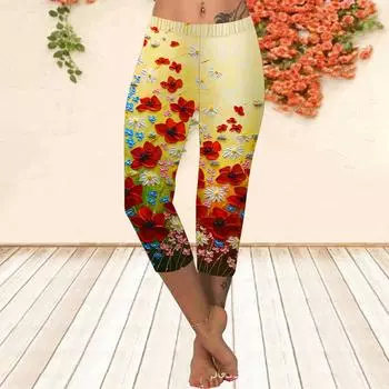 Длинные брюки, летние короткие леггинсы, короткие узкие брюки, леггинсы больших размеров. Женские облегающие длинные брюки с 3D-красным цветочным принтом, написанным маслом. XS красный
