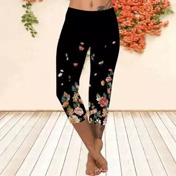 Длинные брюки, летние короткие леггинсы, короткие узкие брюки, леггинсы больших размеров, женский приталенный крой, брюки с цветочным принтом 3D Dark Night XS зелёный