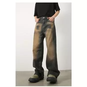 Длинные брюки ностальгического цвета ржавчины земли с регулируемой талией джинсы мужские свободные широкие прямые прямые свободные джинсы для мужчин модные и удобные S черный серый