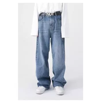 Длинные брюки, пять цветов на выбор, свободные, полуэластичная талия, свободные прямые джинсы, брюки, прямые свободные джинсы для мужчин, модные и удобные S белый