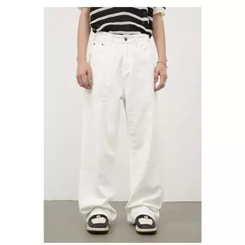 Длинные брюки, прямые повседневные джинсы, мужские однотонные свободные драпированные брюки, прямые свободные джинсы для мужчин, модные и удобные брюки S белый