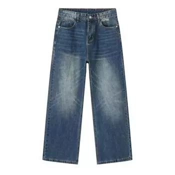 Длинные брюки Ретро High Street Broken Hole Джинсы Мужские свободные прямые широкие брюки Прямые свободные джинсы для мужчин Модные и удобные брюки S синий