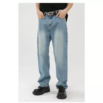 Длинные брюки Ретро старые джинсы Прямые повседневные брюки Длинные брюки с открытыми штанинами Прямые свободные джинсы для мужчин Модные и удобные брюки S джинсовый синий
