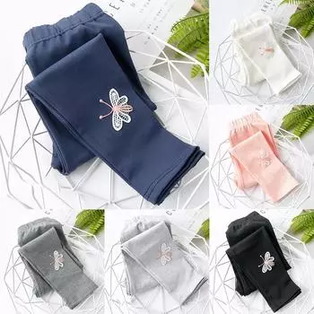 Длинные брюки с узором бабочки, милые леггинсы для маленьких девочек, детские эластичные брюки 110 белый