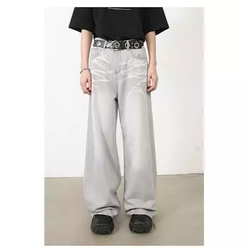 Длинные брюки Свободные прямые джинсы Мужские пожилые Sense of Cat Whiskers Нишевые брюки Прямые свободные джинсы для мужчин Модные и удобные брюки S