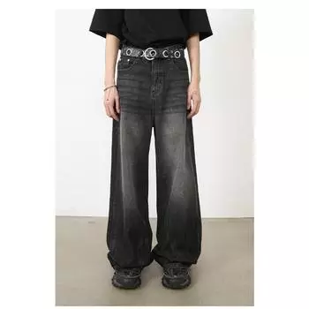 Длинные брюки Свободные прямые джинсы Мужские ретро-брюки с дырками Мужские широкие брюки Прямые свободные джинсы для мужчин Модные и удобные брюки S черный серый