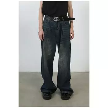 Длинные брюки универсальные винтажные джинсы Gallery Wash Curved Blade мужские свободные прямые широкие джинсы универсальные мужские брюки для уборки S синий
