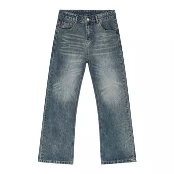 Длинные брюки Винтажные микро-широкие прямые джинсы Мужские свободные и универсальные потертые брюки Прямые свободные джинсы для мужчин Модные и удобные S синий