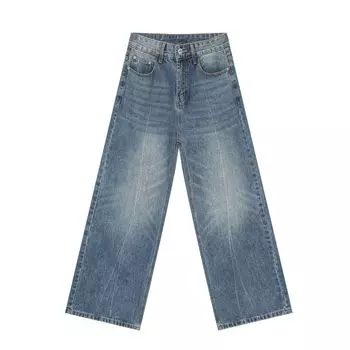 Длинные брюки Винтажные потертые джинсы Мужские осенне-зимние прямые повседневные брюки Прямые свободные джинсы для мужчин Модные и удобные брюки S синий