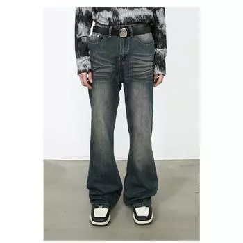 Длинные брюки в гонконгском стиле, расклешенные джинсы для мужчин, свободные прямые повседневные брюки, прямые свободные джинсы для мужчин, модные и удобные брюки S синий