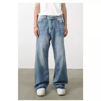 Длинные брюки винтажные джинсы мужские прямые свободные широкие штанины индивидуальный дизайн штанины прямые свободные джинсы для мужчин модные и удобные брюки S синий