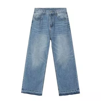 Длинные брюки винтажные джинсы мужские прямые свободные широкие штанины индивидуальный дизайн штанины прямые свободные джинсы для мужчин модные и удобные брюки S синий
