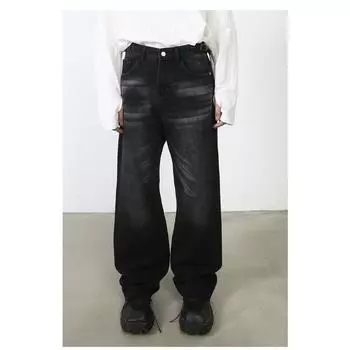 Длинные брюки винтажные потертые драпированные свободные джинсы мужские черные прямые широкие брюки брюки прямые свободные джинсы для мужчин модные и удобные S черный серый