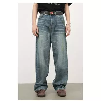 Длинные брюки, винтажные старые джинсы, мужские, повседневные, свободные, универсальные, широкие брюки, прямые, свободные джинсы для мужчин, модные и удобные S синий