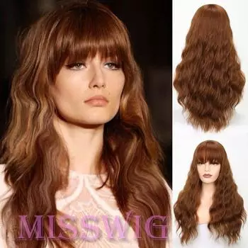 Длинные черные женские парики с челкой. Термостойкие синтетические волнистые парики для чернокожих женщин в Америке.