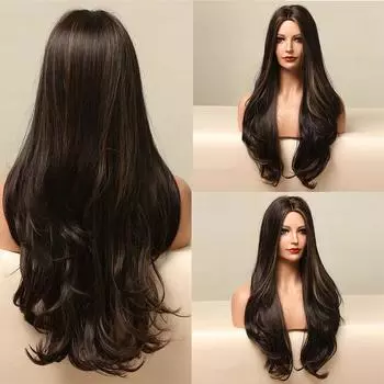 Длинные длинные вьющиеся окрашенные волосы средней длины с полным покрытием головы, парик с большой волной, женские парики, волосы, черные волосы 60cm