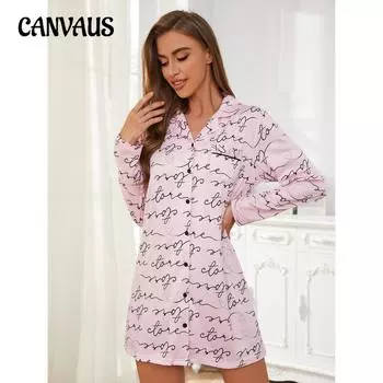 Длинные домашние пижамы женские весна и осень длинные рукава рубашка платье ночные рубашки S розовый