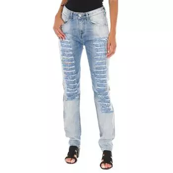 Длинные джинсовые брюки с эффектом потертостей и рваностей 10DB50285 женщина 27-USA синий