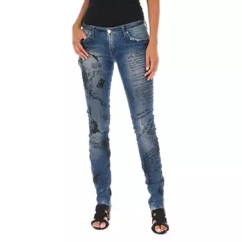Длинные джинсовые брюки с эффектом потертости F014445-D663 женщина 26-USA синий