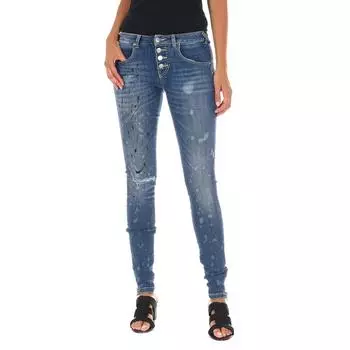 Длинные женские джинсовые брюки с эффектом потертости и покраски 10DBF0760 25-USA синий