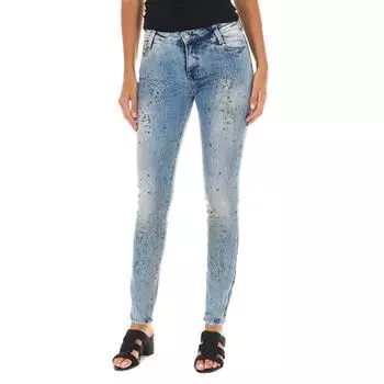 Длинные джинсовые брюки с эффектом потертости и узкими краями 10DB50283 женщина 25-USA синий