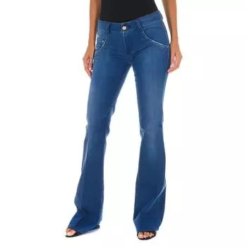 Длинные джинсовые брюки с эффектом потертости из эластичной ткани 70DBF0532 женщина 25-USA синий