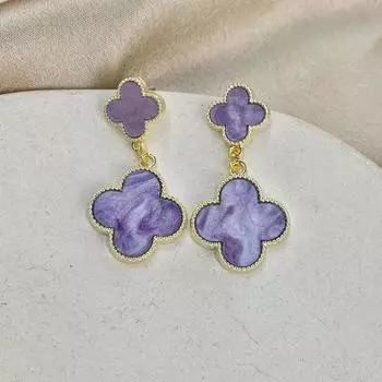 Длинные фиолетовые серьги с четырьмя листьями клевера, модные темпераментные женские серьги фиолетовый