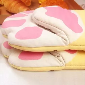 Длинные хлопковые перчатки для микроволновой печи, милые кошачьи лапки, изоляционные перчатки для духовки, термостойкие, нескользящие, одинарные перчатки, кухонные принадлежности для выпечки