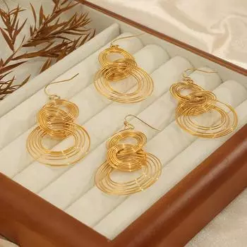 Длинные именные многослойные круглые серьги из титановой стали с золотым покрытием, женские новые преувеличенные большие круглые серьги в форме пружины