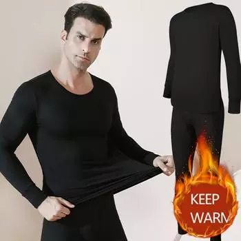 Длинные кальсоны Зимний мужской термобелье Комплект с круглым вырезом Двусторонняя начесаная ткань Верх и низ Сохраняют тепло Мягкая одежда Пижама S белый