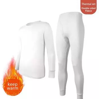 Длинные кальсоны Зимний мужской термобелье Комплект с круглым вырезом Двусторонняя начесаная ткань Верх и низ Сохраняют тепло Мягкая одежда Пижама S