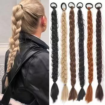 Длинные косички-хвосты с резинкой, синтетические 24-дюймовые боксерские плетеные волосы для женщин