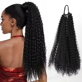 Длинные курчавые вьющиеся волосы с оберткой вокруг хвоста, синтетические хвостики для женщин, черные, блондинки, красные, хвост, резиновая лента для наращивания волос на каждый день