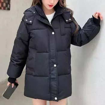 Длинные куртки женские зимние большие размеры модные толстые теплые парки больших размеров женское стеганое пальто S чёрный