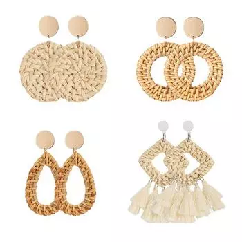 Длинные квадратные серьги ручной работы с кисточками из богемного ротанга, женские украшения One Size разноцветный