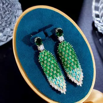 Длинные массивные роскошные серьги для вечеринок с зеленым фианитом CMM и бахромой огранки «маркиз» для женщин зелёный