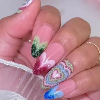 Длинные миндальные и балерины искусственные цветы Nials красочные сердечки любви накладные ногти женские W1585