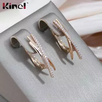 Длинные модные английские серьги Kinel цвета розового золота для женщин, винтажные изысканные ювелирные изделия с цирконом