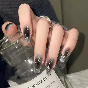 Длинные накладные ногти балерины, французские кончики ногтей, модные ногти для женщин и девочек