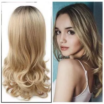 Длинные натуральные волнистые парики для женщин, омбре, коричневый, блондин, пушистые термостойкие волосы, женская мода, синтетический парик для повседневного использования, косплей коричневый