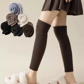 Длинные носки осень-зима женские гетры вязаные наколенники корейские высокие носки до голени милые леггинсы выше колена в стиле колледжа One Size чёрный